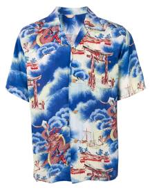 Fake Alpha Vintage 1950s dragon print short-sleeved shirt - Blue