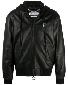 Off-White logo-print leather bomber jacket - Black
