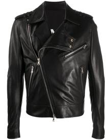 Balmain silver zip-detail biker jacket - Black