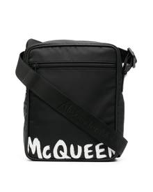 Alexander McQueen painted logo messenger bag - Black