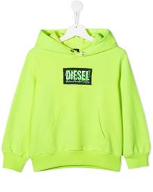 Diesel Kids neon logo print hoodie - Green