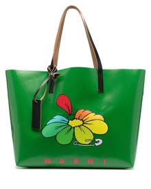 Marni daisy-print logo tote bag - Green