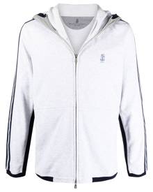 Brunello Cucinelli stripe side zip-up hoodie - White