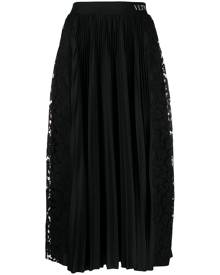 Valentino lace-panel pleated midi-skirt - Black