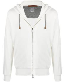 Eleventy stripe-print zip-up hoodie - White