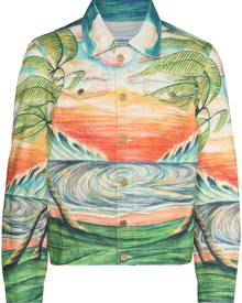 Casablanca Huakai print denim jacket - Orange