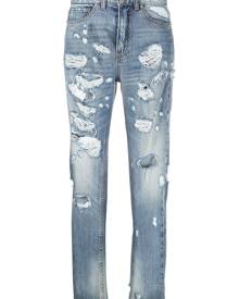 John Richmond ripped-detail cropped denim jeans - Blue