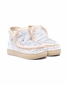Mou Kids sequin whipstitched moccasin boots - White