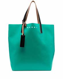 Marni logo-print two-tone tote - Green