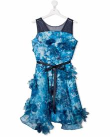 MARCHESA NOTTE MINI TEEN floral-print ruffle hem dress - Blue