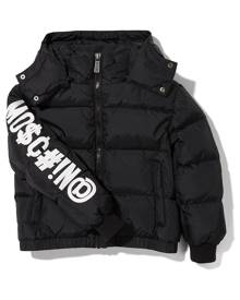 Moschino Kids Symbol print zipped puffer jacket - Black