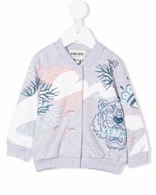 Kenzo Kids embroidered-tiger zipped jacket - Grey