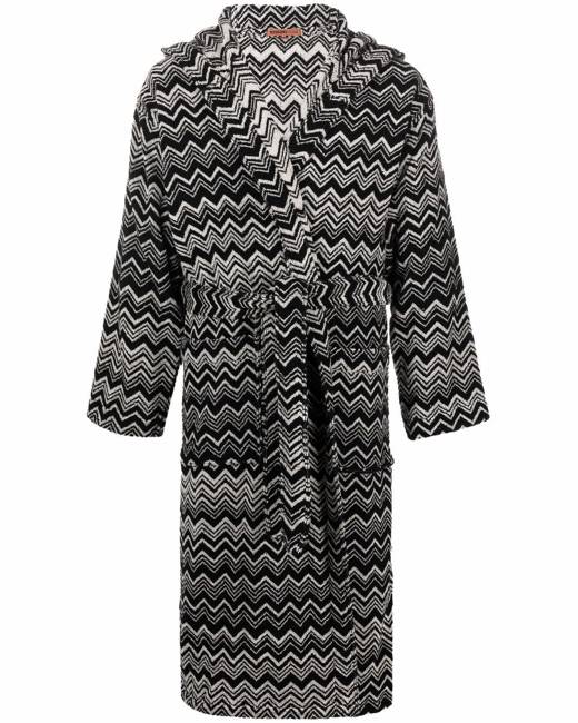 Farfetch Clothing Loungewear Bathrobes Grey Zigzag hooded cotton robe 