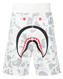 A BATHING APE® camouflage shark-print track shorts - White