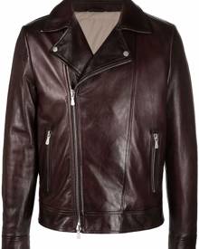 Eleventy zipped leather biker jacket - Brown