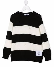 MSGM Kids distressed-knit striped jumper - Black