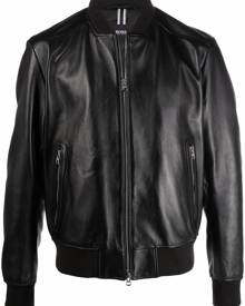 BOSS zip-up leather bomber jacket - Black