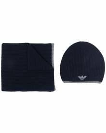 Emporio Armani embroidered-logo hat and scarf set - Blue