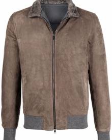 Barba Wolf leather bomber jacket - Brown