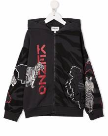 Kenzo Kids animal-print hooded jacket - Grey