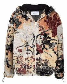 Bonsai floral-knit zipped hooded fleece jacket - Neutrals