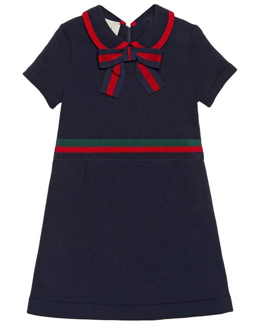 Gucci Kids Children's cotton dress with Web Bow - Blue Gucci Kids Children's cotton dress with Web Bow - Blue