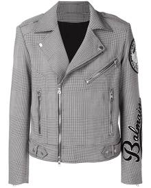 Balmain houndstooth check biker jacket - Black