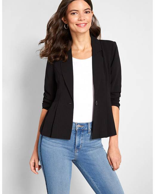 Elum® Womens Long Sleeves Crop Frill Shift Slim Fit Peplum Blazer Jacket Coat 