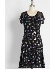 Swimming in Space Skater Cotton Dress in 6 (AU) - Short Sleeve A-Line Short Length Statement by Dangerfield from ModCloth