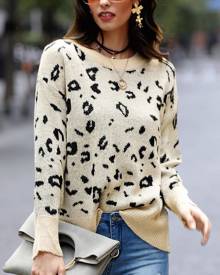 boutiquefeel Round Neck Leopard Print Casual Sweater