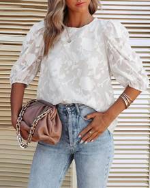 boutiquefeel Floral Textured Puff Sleeve Top