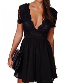 boutiquefeel Sexy Backless Lace Patchwork Plunged Dress