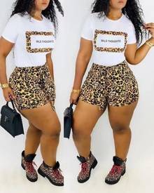 boutiquefeel Plus Size Wild Thoughts Leopard Print Casual Top & Shorts Set