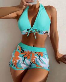 boutiquefeel Tropical Print Tied Detail Bikini Set