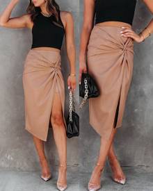 boutiquefeel Twisted Slit PU Leather Asymmetrical Skirt