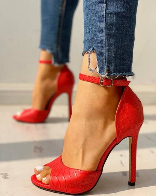 Red peep toe sales heels