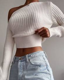 boutiquefeel Cold Shoulder Long Sleeve Knit Crop Sweater