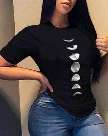 chicme Moon Print Short Sleeve Casual T-shirt