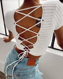 chicme Lace Up Backless Crop Knit Top