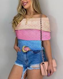 chicme Colorblock Layered Off Shoulder Knit Top
