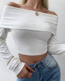 chicme Off Shoulder Long Sleeve Knit Crop Top