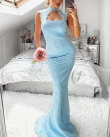 chicme Cutout Scallop Trim Lace Prom Dress