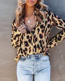 chicme Leopard Print Long Sleeve Buttoned Shirt