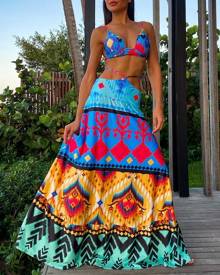 chicme Tribal Print Cami Crop Top & Skirt Set