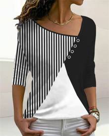 chicme Colorblock Asymmetrical Neck Long Sleeve Top