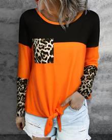 chicme Colorblock Tied Detail Long Sleeve Top