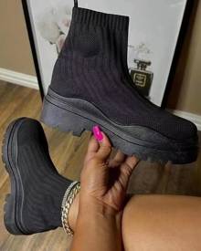 chicme Platform Round Toe Knit Boots