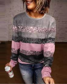 chicme Striped Print Long Sleeve Top