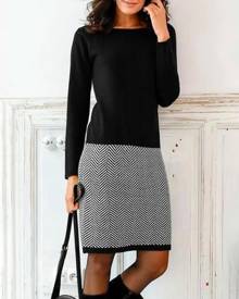 chicme Colorblock Patchwork Long Sleeve Work Dress