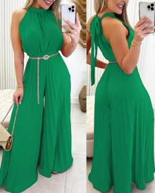 chicme Sleeveless Pleated Wide Leg Jumpsuit Without Belt